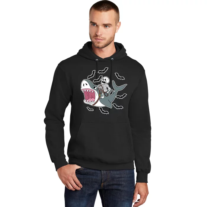 Skeleton Riding Shark Funny Halloween Hoodie