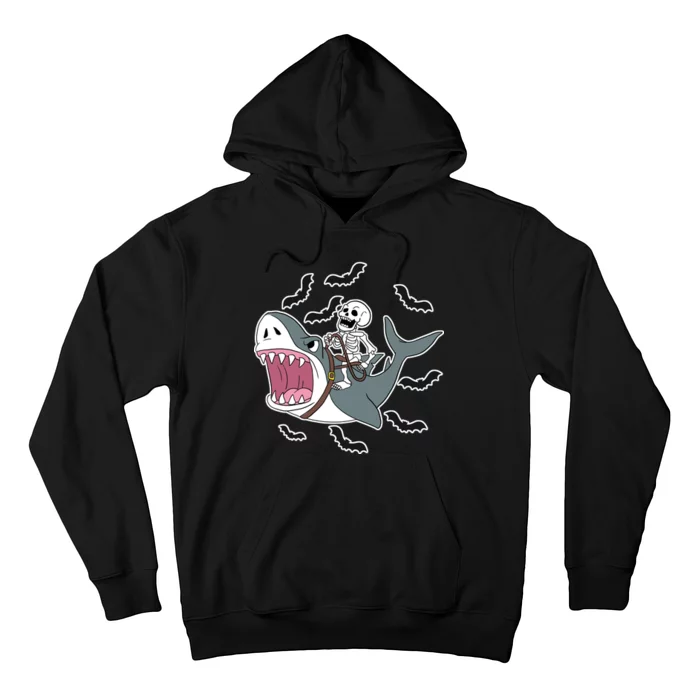 Skeleton Riding Shark Funny Halloween Hoodie