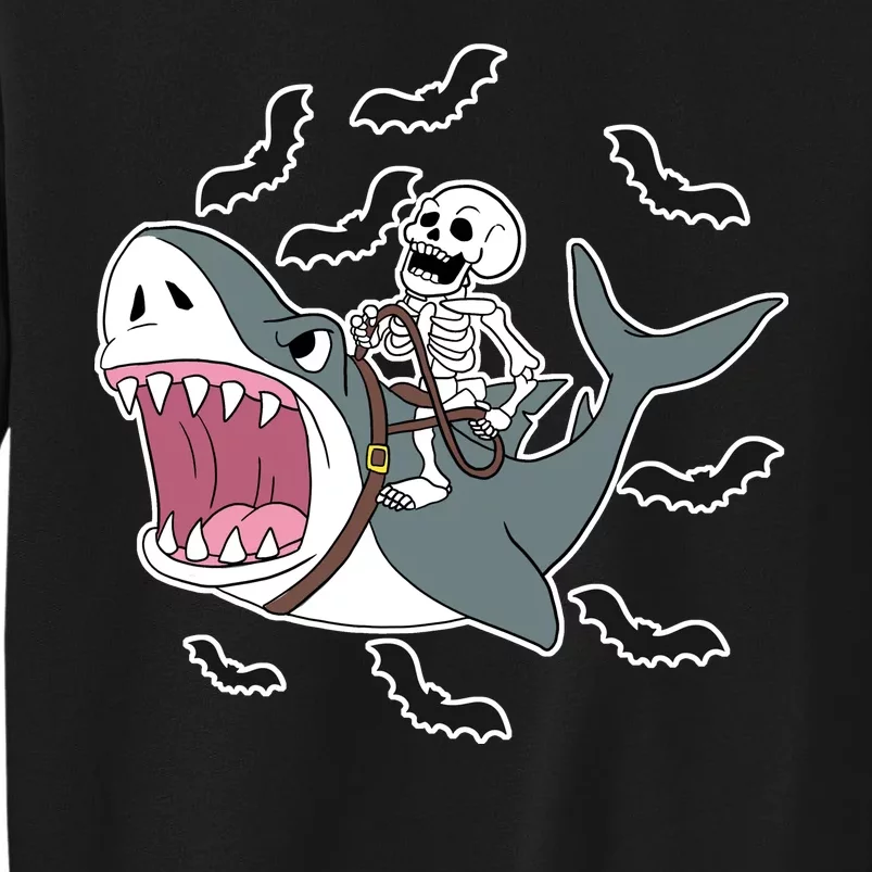 Skeleton Riding Shark Funny Halloween Sweatshirt