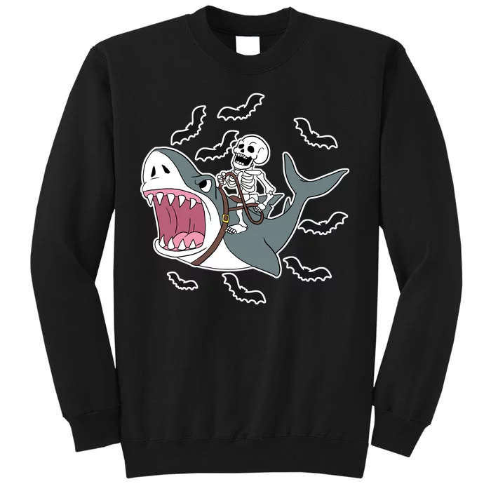 Skeleton Riding Shark Funny Halloween Sweatshirt