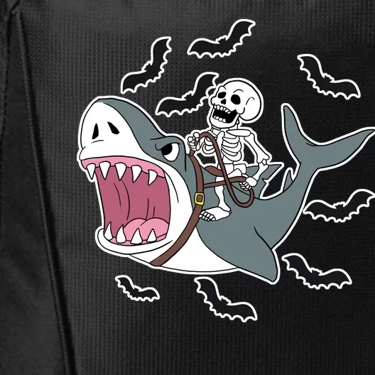 Skeleton Riding Shark Funny Halloween City Backpack