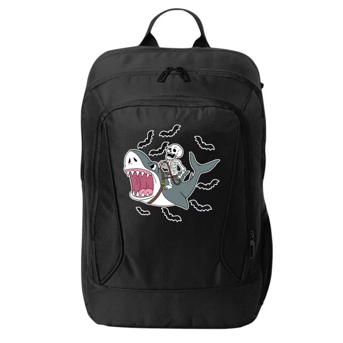 Skeleton Riding Shark Funny Halloween City Backpack