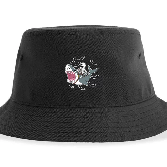 Skeleton Riding Shark Funny Halloween Sustainable Bucket Hat