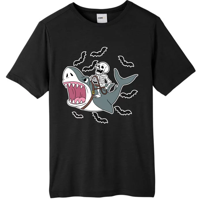 Skeleton Riding Shark Funny Halloween ChromaSoft Performance T-Shirt