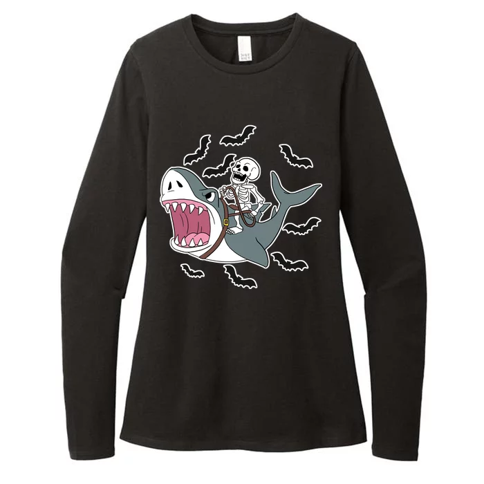 Skeleton Riding Shark Funny Halloween Womens CVC Long Sleeve Shirt