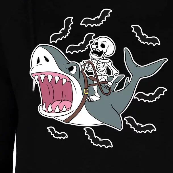 Skeleton Riding Shark Funny Halloween Womens Funnel Neck Pullover Hood