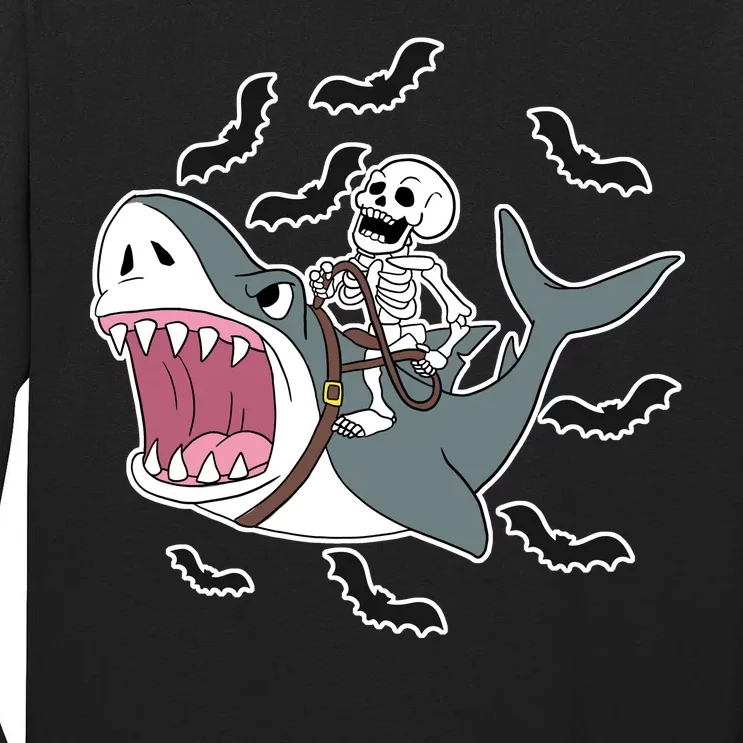 Skeleton Riding Shark Funny Halloween Tall Long Sleeve T-Shirt