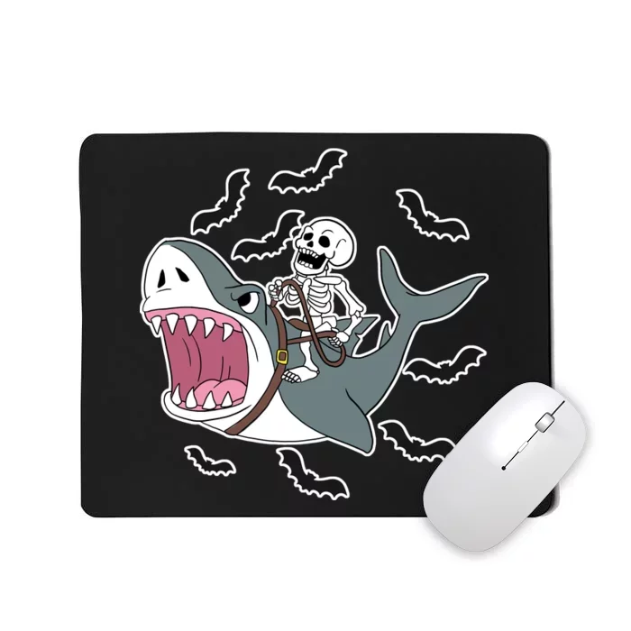 Skeleton Riding Shark Funny Halloween Mousepad