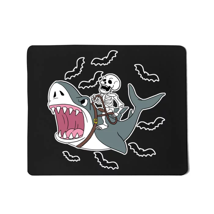 Skeleton Riding Shark Funny Halloween Mousepad