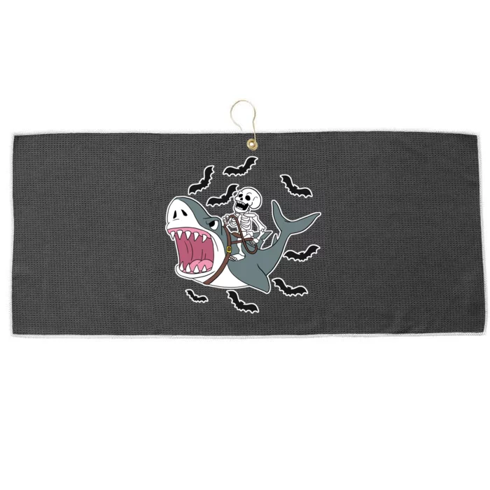 Skeleton Riding Shark Funny Halloween Large Microfiber Waffle Golf Towel