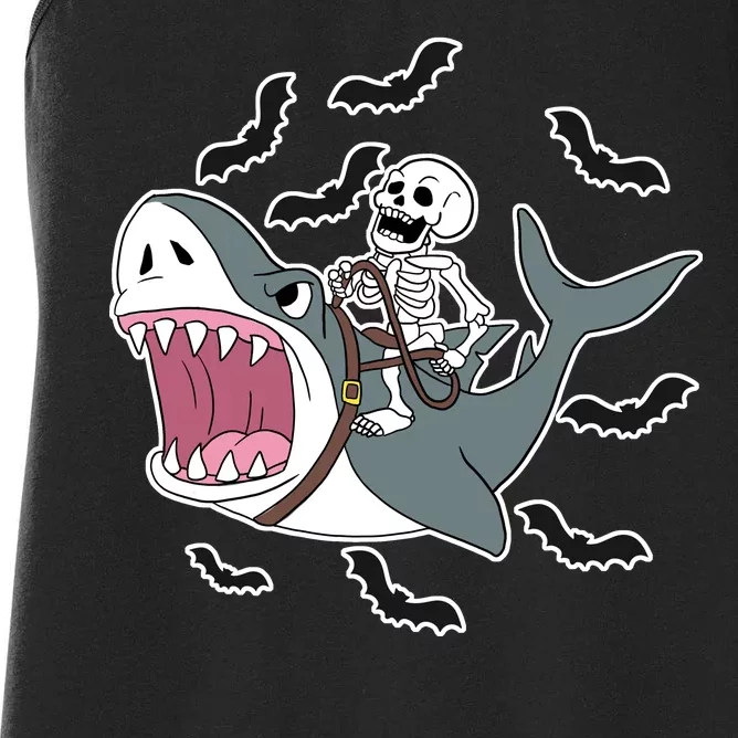 Skeleton Riding Shark Funny Halloween Women's Racerback Tank