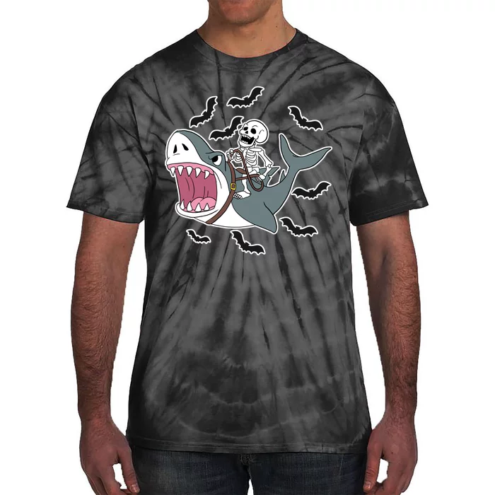 Skeleton Riding Shark Funny Halloween Tie-Dye T-Shirt