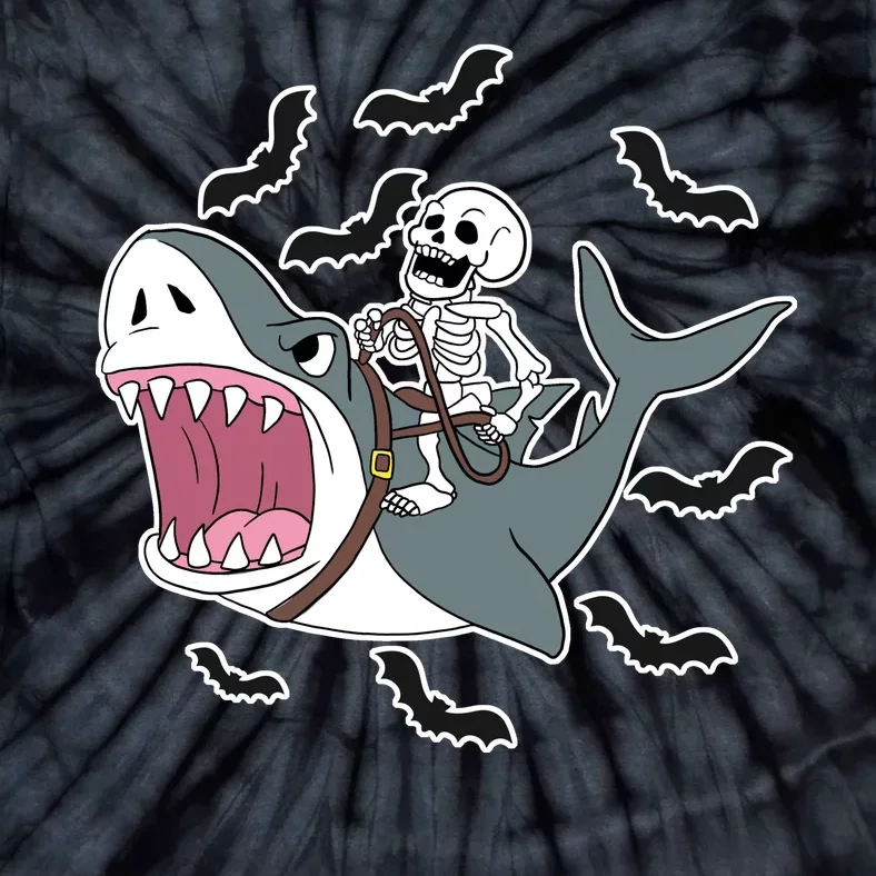 Skeleton Riding Shark Funny Halloween Tie-Dye T-Shirt