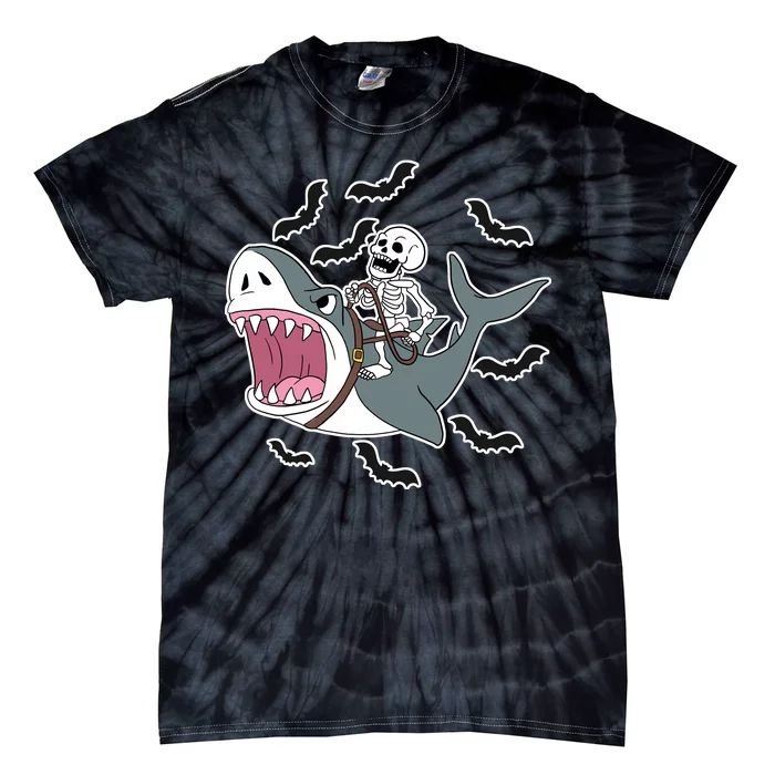 Skeleton Riding Shark Funny Halloween Tie-Dye T-Shirt