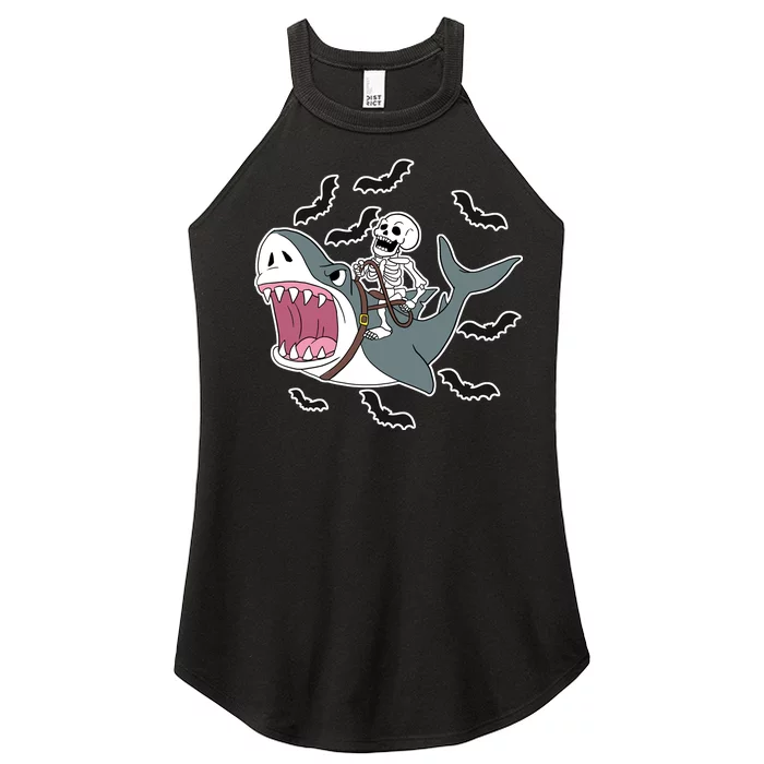 Skeleton Riding Shark Funny Halloween Women’s Perfect Tri Rocker Tank