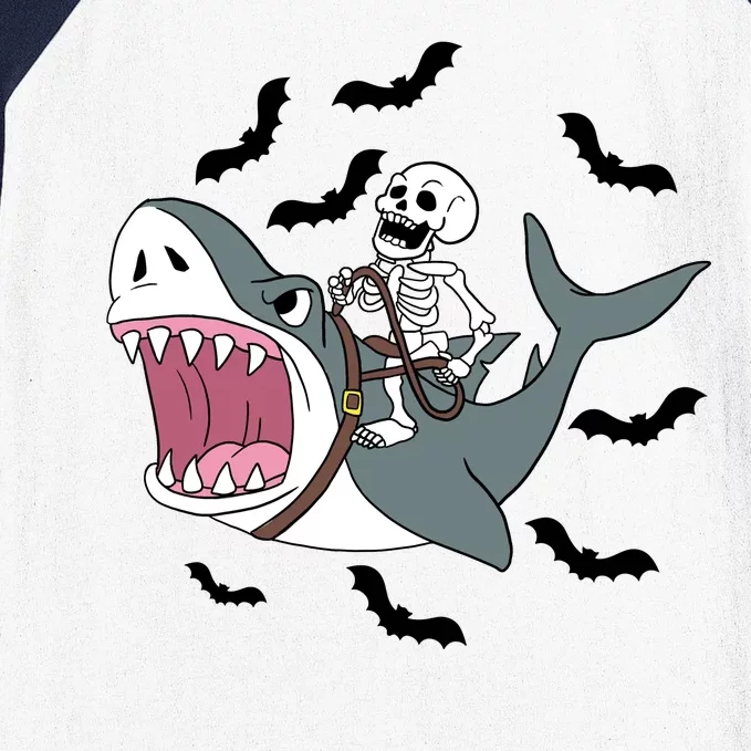 Skeleton Riding Shark Funny Halloween Baseball Sleeve Shirt