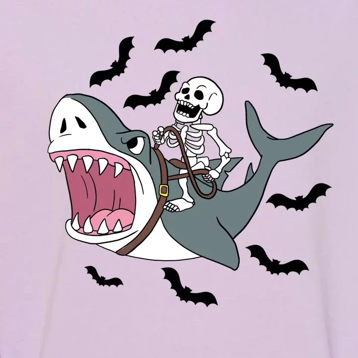 Skeleton Riding Shark Funny Halloween Garment-Dyed Sweatshirt