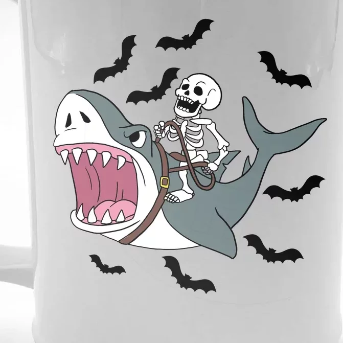 Skeleton Riding Shark Funny Halloween Front & Back Beer Stein