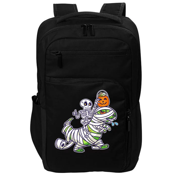 Skeleton Riding T-Rex Halloween Impact Tech Backpack