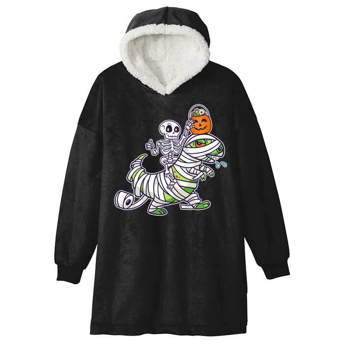 Skeleton Riding T-Rex Halloween Hooded Wearable Blanket