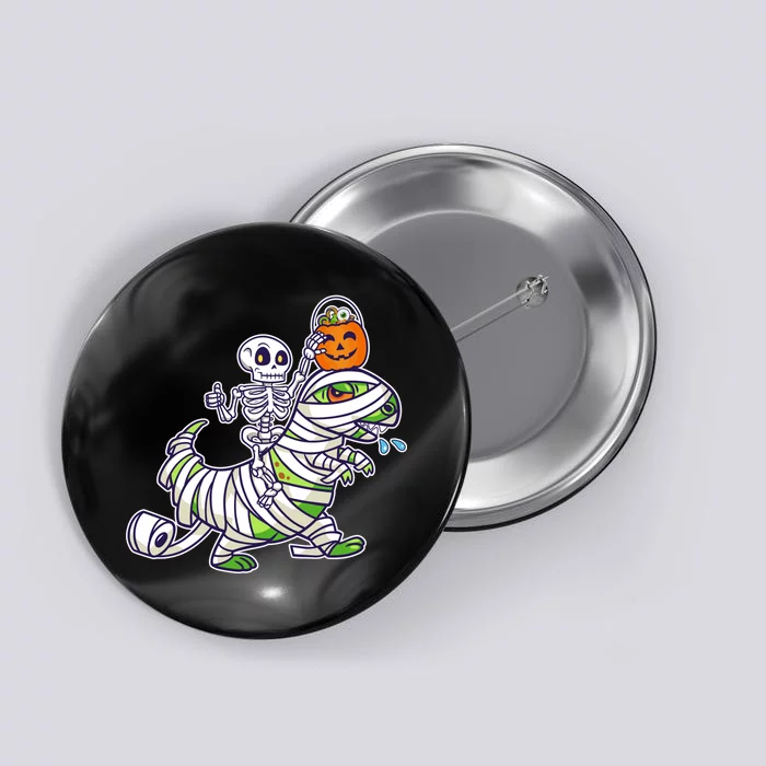 Skeleton Riding T-Rex Halloween Button