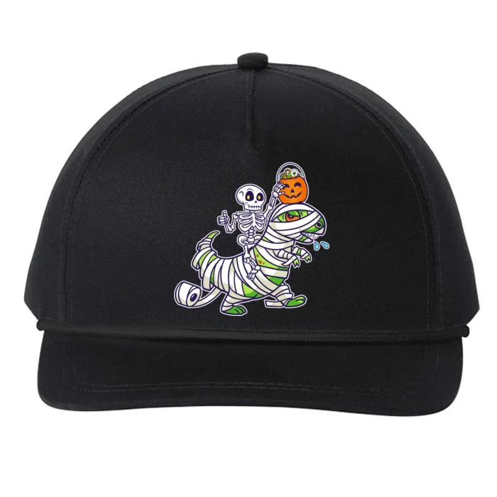 Skeleton Riding T-Rex Halloween Snapback Five-Panel Rope Hat