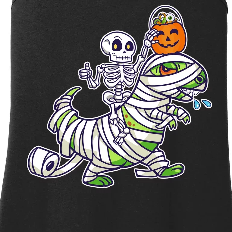 Skeleton Riding T-Rex Halloween Ladies Essential Tank