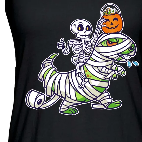 Skeleton Riding T-Rex Halloween Ladies Essential Flowy Tank