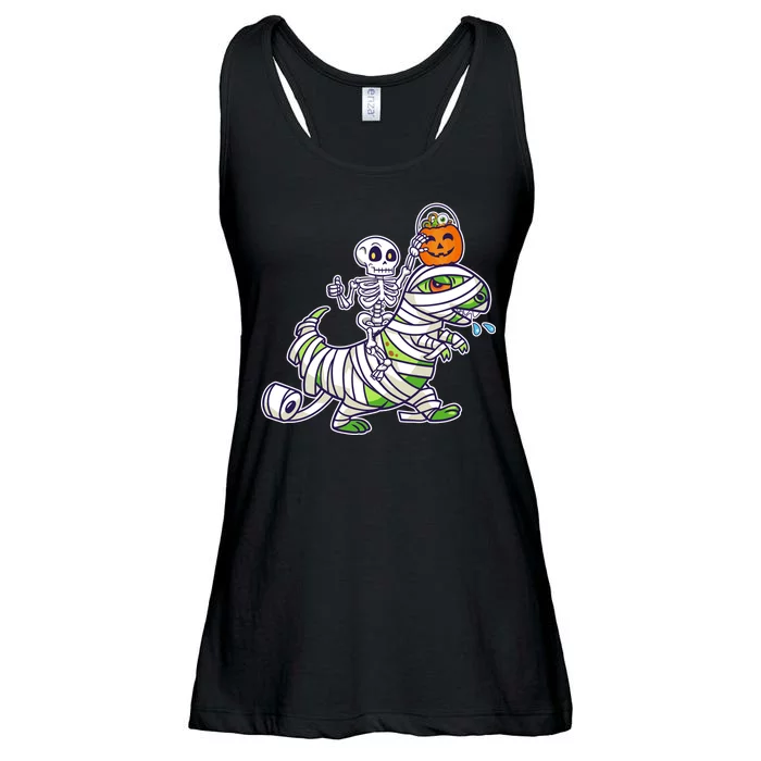 Skeleton Riding T-Rex Halloween Ladies Essential Flowy Tank