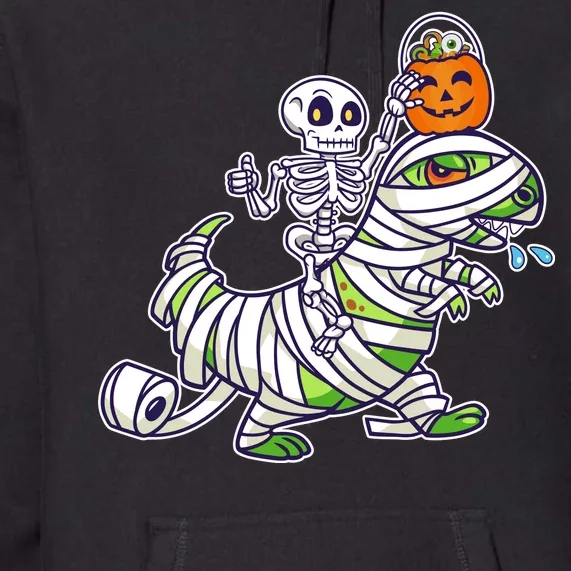 Skeleton Riding T-Rex Halloween Premium Hoodie