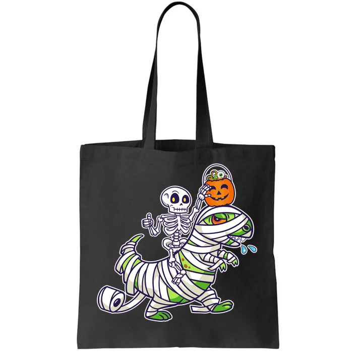 Skeleton Riding T-Rex Halloween Tote Bag