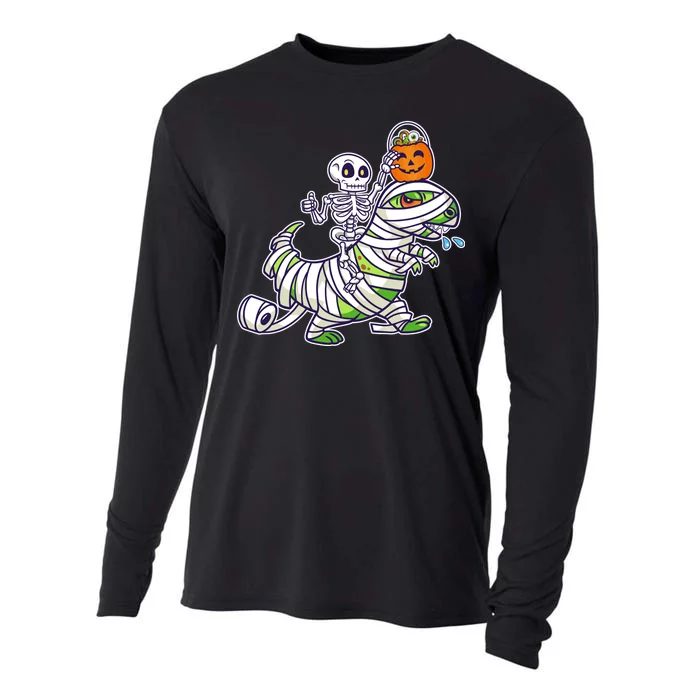 Skeleton Riding T-Rex Halloween Cooling Performance Long Sleeve Crew