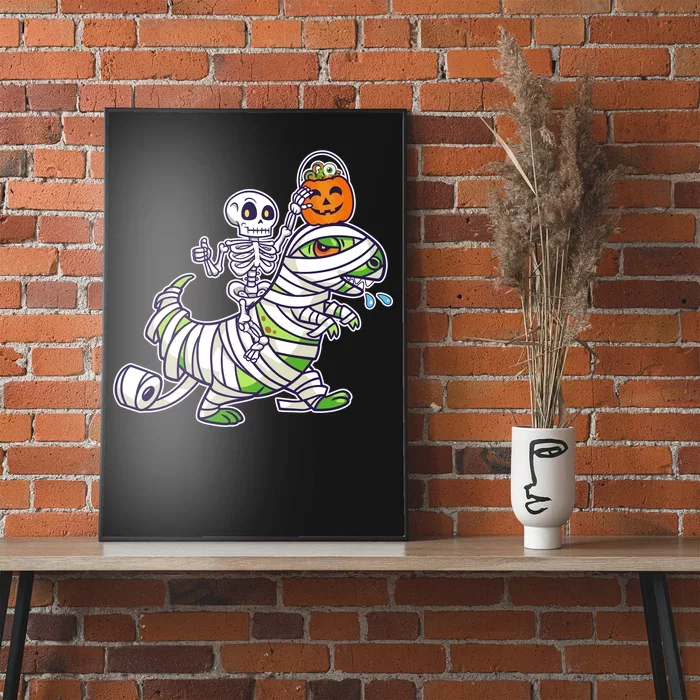 Skeleton Riding T-Rex Halloween Poster