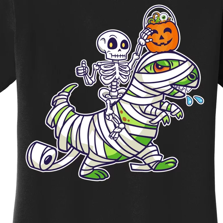 Skeleton Riding T-Rex Halloween Women's T-Shirt