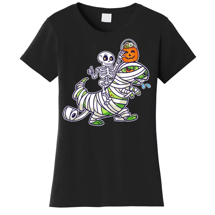 Skeleton Riding T-Rex Halloween Women's T-Shirt