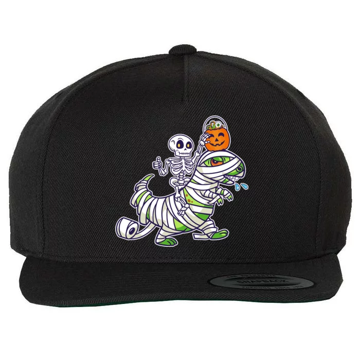 Skeleton Riding T-Rex Halloween Wool Snapback Cap