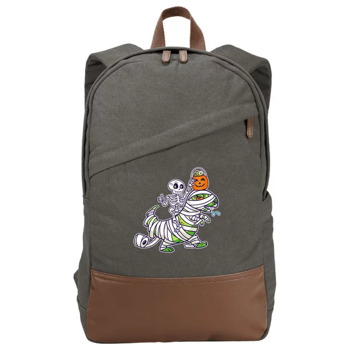 Skeleton Riding T-Rex Halloween Cotton Canvas Backpack