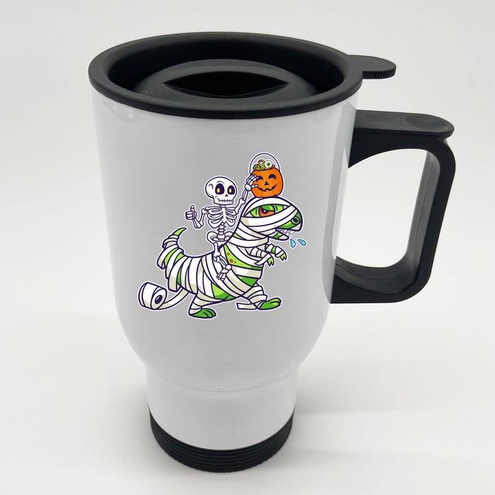 Skeleton Riding T-Rex Halloween Front & Back Stainless Steel Travel Mug