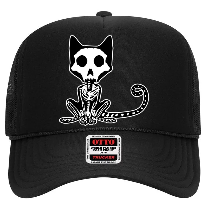 Skeleton X-Ray Cat Day Of The Dead High Crown Mesh Trucker Hat