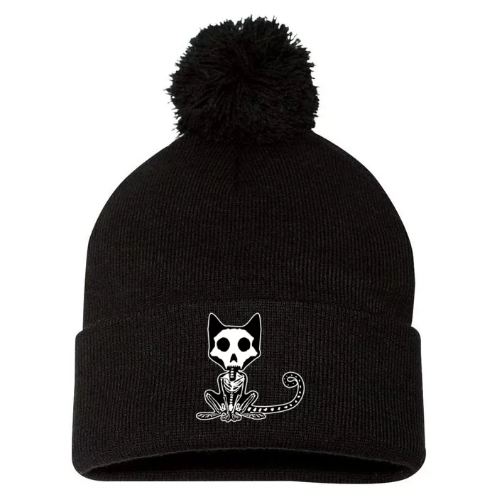 Skeleton X-Ray Cat Day Of The Dead Pom Pom 12in Knit Beanie