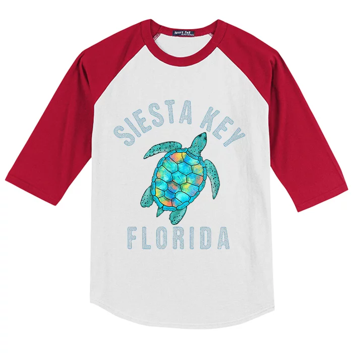 Siesta Key FL Beach Design Sea Turtle Illustration Gift Kids Colorblock Raglan Jersey