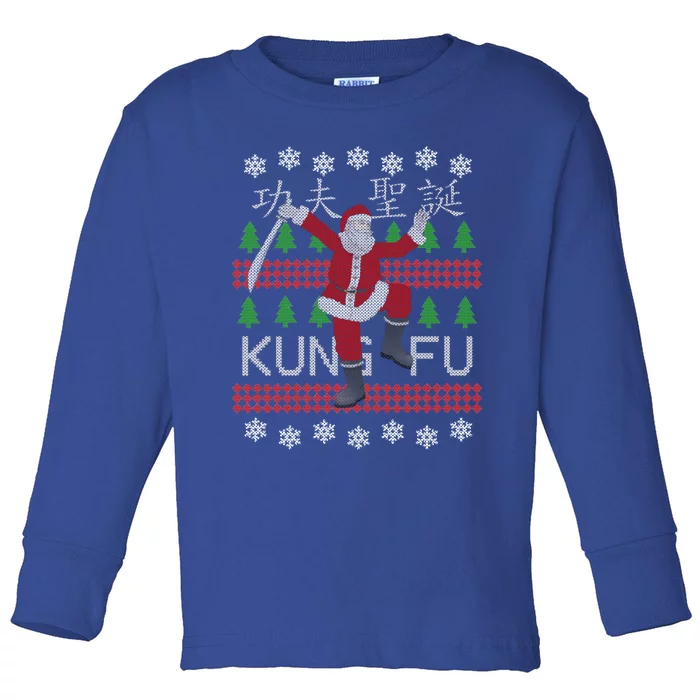 Santa Kung Fu Flick Ugly Christmas Gift Art Kung Fu Santa Gift Toddler Long Sleeve Shirt