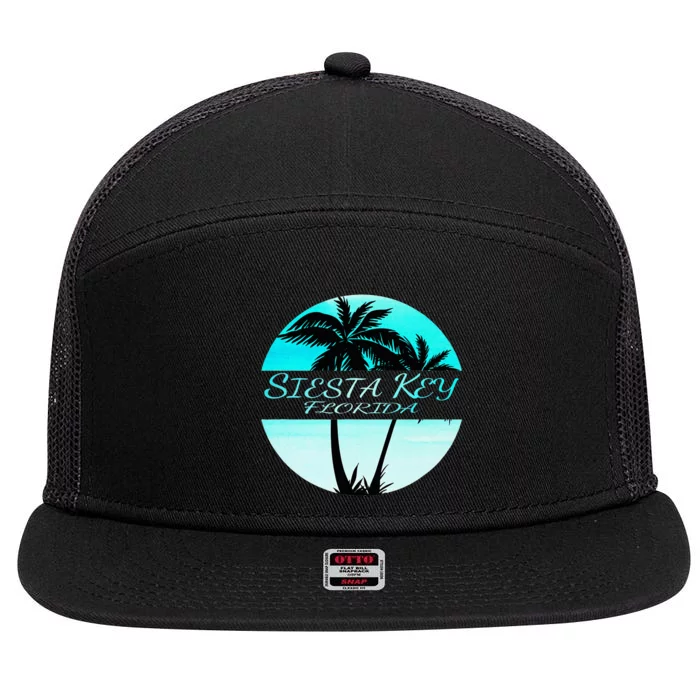 Siesta Key Florida Palm Trees Souvenir 7 Panel Mesh Trucker Snapback Hat