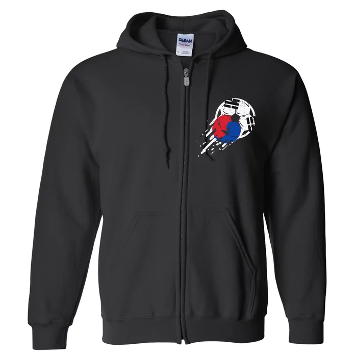 South Korea Flag Soccer Ball Football Fan Full Zip Hoodie