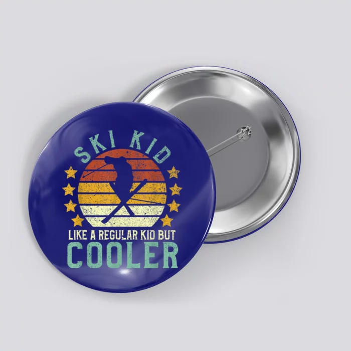 Ski Kids | Funny Young Vintage Skier Skiing Lover Gift Button