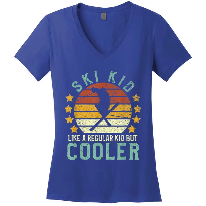 Ski Kids | Funny Young Vintage Skier Skiing Lover Gift Women's V-Neck T-Shirt