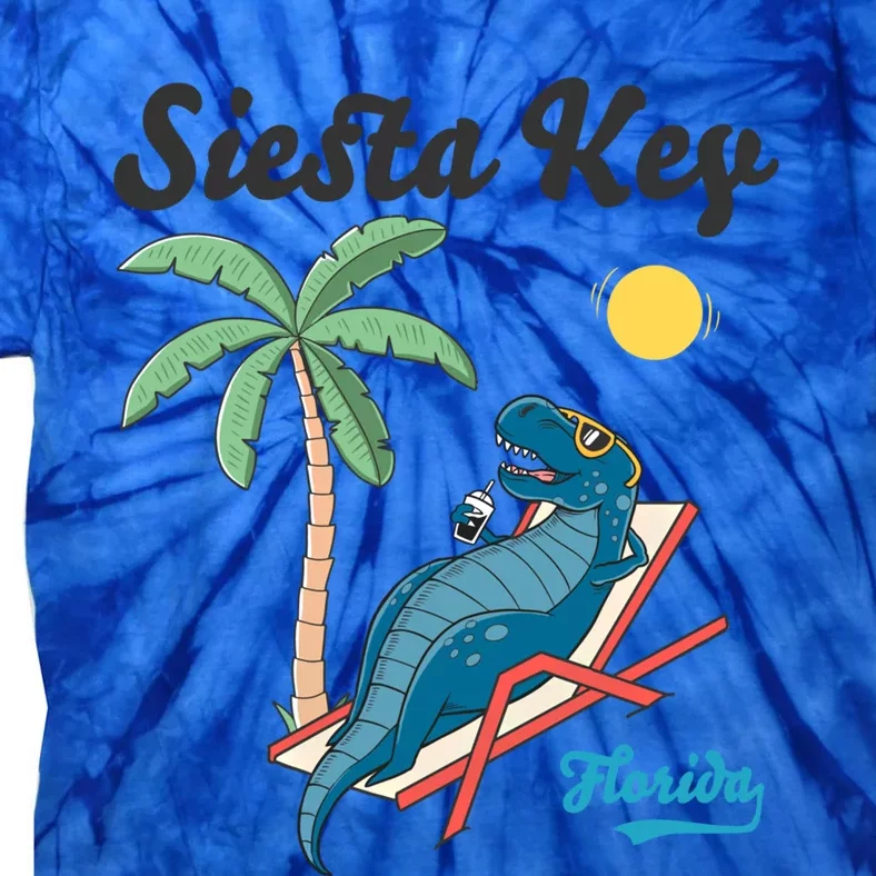 Siesta Key Gift Florida Beach Dinosaur Family Vacation Funny Gift Tie-Dye T-Shirt