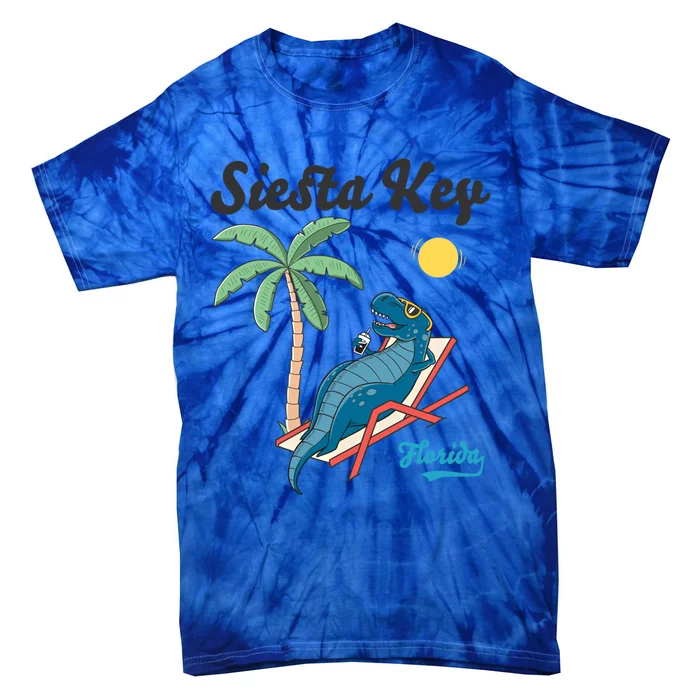 Siesta Key Gift Florida Beach Dinosaur Family Vacation Funny Gift Tie-Dye T-Shirt