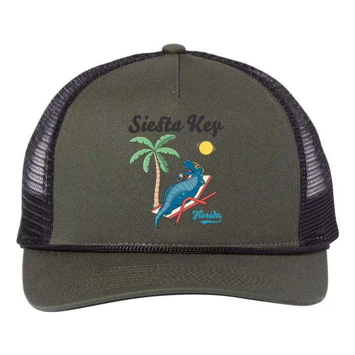 Siesta Key Gift Florida Beach Dinosaur Family Vacation Funny Gift Retro Rope Trucker Hat Cap