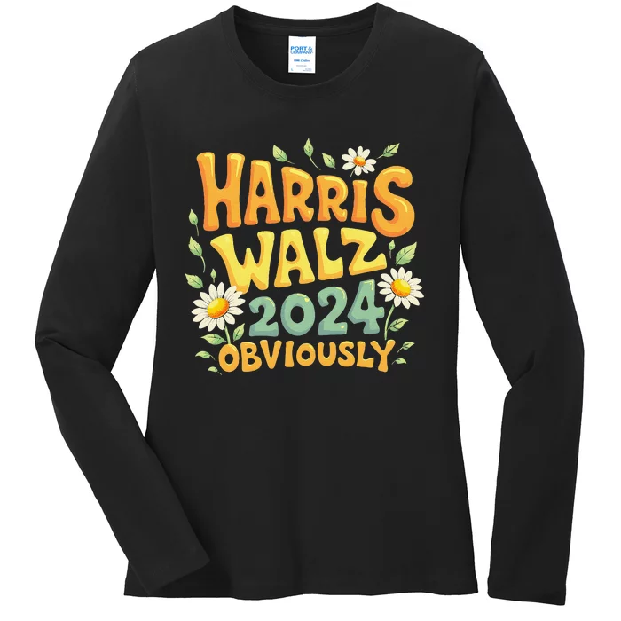 Support Kamala Harris Walz 2024 Obviously Kamala Harris 2024 Ladies Long Sleeve Shirt